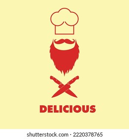 retro chef beard hat cartoon playful logo vector icon illustration