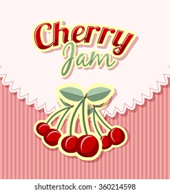 Retro cherry jam label with title on striped background