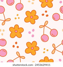Retro Cherry Pattern Floral Cherries Seamless Pattern Cherry Background