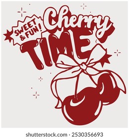 Retro Cherry Print Design Vektor mit Slogan und Bogen