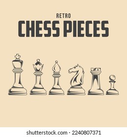 Retro Chess Pieces Vector Stock Illustration, Chess equipment vector