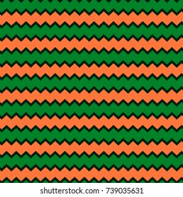 Retro chevron pattern background with green and orange colors. Vector illustration, template.