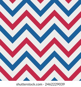 Retro Chevron seamless pattern in USA flag colors in blue and red on white background. For fourth July and American National holidays designs. 