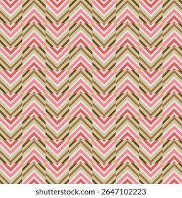 Retro chevron and stripe pattern in earthy tones and soft pastels, creating a textured mosaic