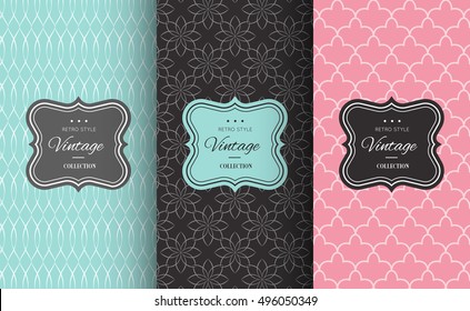 Retro chic seamless pattern background. Vector illustration for design. Abstract geometric frame. Stylish decorative label set Art decoration texture wallpaper package Elegant fashion simple border