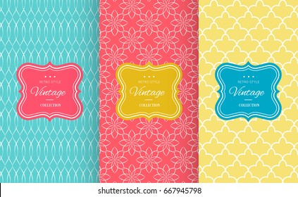 Retro chic seamless pattern background. Vector illustration for design. Abstract geometric frame. Stylish decorative label set Art decoration texture wallpaper package Elegant fashion simple border