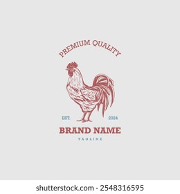 Diseño retro de la Ilustración vectorial del logotipo de la granja de pollos, diseño del logotipo de la vendimia del gallo