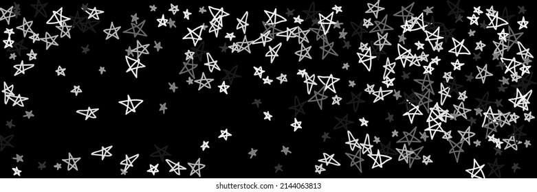 Retro Childish Gray Simple Art Monochrome Black Bright Stars Wallpaper. Dark Chaotic Kids White Gray Art Kids Handdrawn Illustration. Naive Grey Night Stars White Sky Handdrawn Stars.