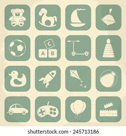 Retro children's toys icon set. Vector illustration