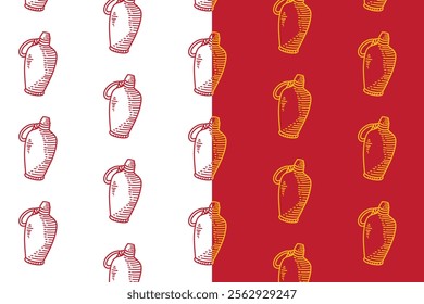 retro chinese pottery seamless pattern background set for packaging. chinese pottery jar doodle background. engraving chinese water jar wallpaper. pattern background with jar vase vessel.