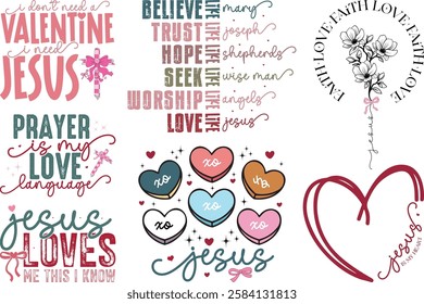 Retro Christian Valentine t-shirt design Bundle, Valentine t-shirt design Bundle, Retro Religious Valentine png, Happy Valentine's day T-shirt Design, Jesus T-shirt Design Bundle, christian bundle