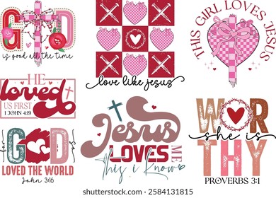 Retro Christian Valentine t-shirt design Bundle, Valentine t-shirt design Bundle, Retro Religious Valentine png, Happy Valentine's day T-shirt Design, Jesus T-shirt Design Bundle, christian bundle