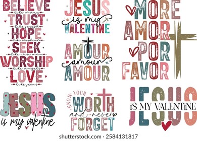 Retro Christian Valentine t-shirt design Bundle, Valentine t-shirt design Bundle, Retro Religious Valentine png, Happy Valentine's day T-shirt Design, Jesus T-shirt Design Bundle, christian bundle