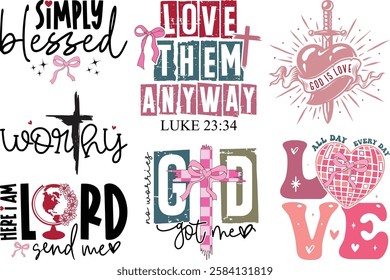 Retro Christian Valentine t-shirt design Bundle, Valentine t-shirt design Bundle, Retro Religious Valentine png, Happy Valentine's day T-shirt Design, Jesus T-shirt Design Bundle, christian bundle