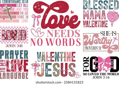 Retro Christian Valentine t-shirt design Bundle, Valentine t-shirt design Bundle, Retro Religious Valentine png, Happy Valentine's day T-shirt Design, Jesus T-shirt Design Bundle, christian bundle