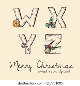 retro christmas alphabet - w, x, y, z