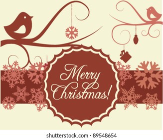 Retro Christmas Background with Birds