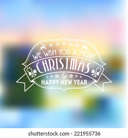 Retro Christmas Background with Candy and Deer on Blurred Bokeh Background. Vector Template for Flyers and Brochure.