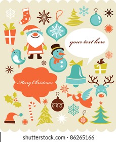 Retro Christmas background with collection of icons