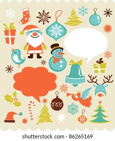 Retro Christmas background with collection of icons