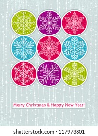 retro christmas background with hand draw snowflakes, vector illustration