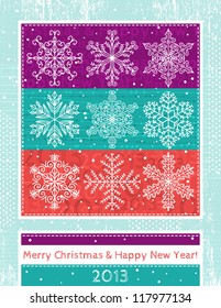 retro christmas background with hand draw snowflakes, vector illustration