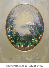 retro Christmas background ,pine branches, eps10