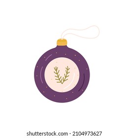 Retro Christmas bauble. Xmas holiday ornament in vintage style. Festive decor with loop and string for New Year tree. Flat vector illustration isolated on white background