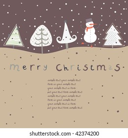 Retro christmas card. Cartoon vector illustration