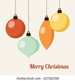 Retro christmas card with colorful christmas balls, vector illustration background 