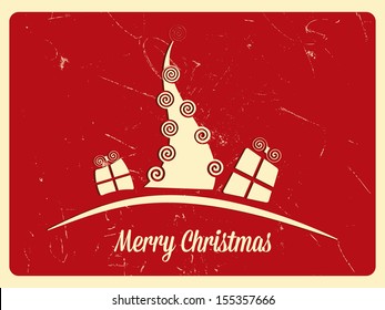 Retro Christmas card with christmas decorations
