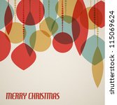 Retro Christmas card with christmas decorations - teal, brown and red