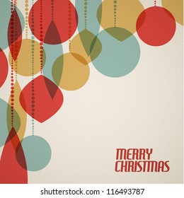 Retro Christmas card with christmas decorations - teal, brown and red