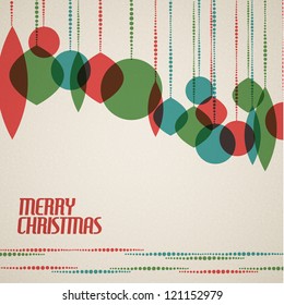 Retro Christmas card with christmas decorations - teal, green and red