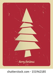 Retro Christmas card with christmas decorations  and tree