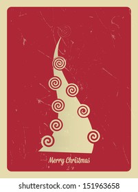 Retro Christmas card with christmas decorations  and tree