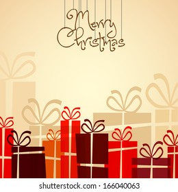 Retro Christmas card with christmas decorations - vector illustration