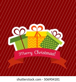 Retro Christmas card with gift box. Christmas and New year card. Vector illustration