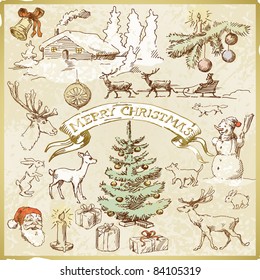 retro christmas card - hand drawn collection