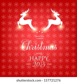 Retro Christmas Card with Seamless Snowflakes Pattern
