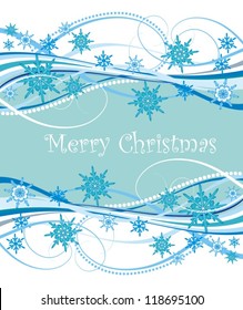 Retro  Christmas card with snowflakes on blue background