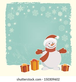 Retro Christmas card with snowman