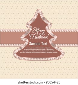 Retro Christmas Card Template with Christmas Tree on Dotted Background