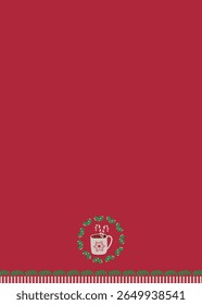 Retro Christmas clipart , Groovy Christmas, for sublimation designs , Holly Jolly, Santa jingle bell, candy with wreath under the border of kitchen towel used for textile product on red background.