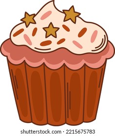Retro Christmas cupcake vector illustration. Hand drawn muffin clipart