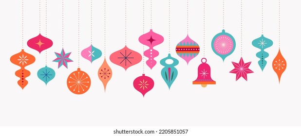 Retro Christmas Decorations Icons Collection for New Year 2023