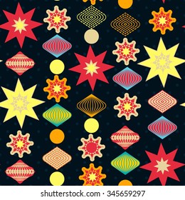 Retro christmas decorations seamless pattern. Vector illustration.