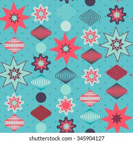 Retro christmas decorations seamless pattern. Vector illustration.