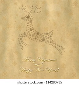 Retro Christmas Deer, Crushed Paper And Text, Vector Illustration