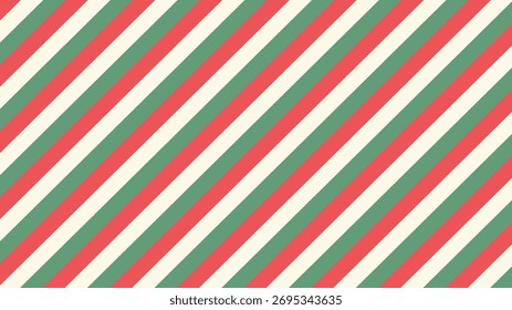 Retro Christmas Diagonal Stripe Pattern Red Green Cream Seamless Background
